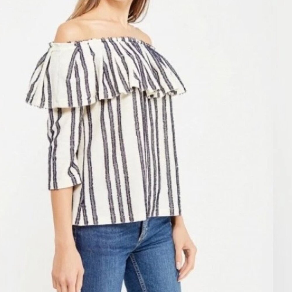 EUC Banana Republic Women's Knitted Off The Shoulder Top Striped Cotton Blend XS